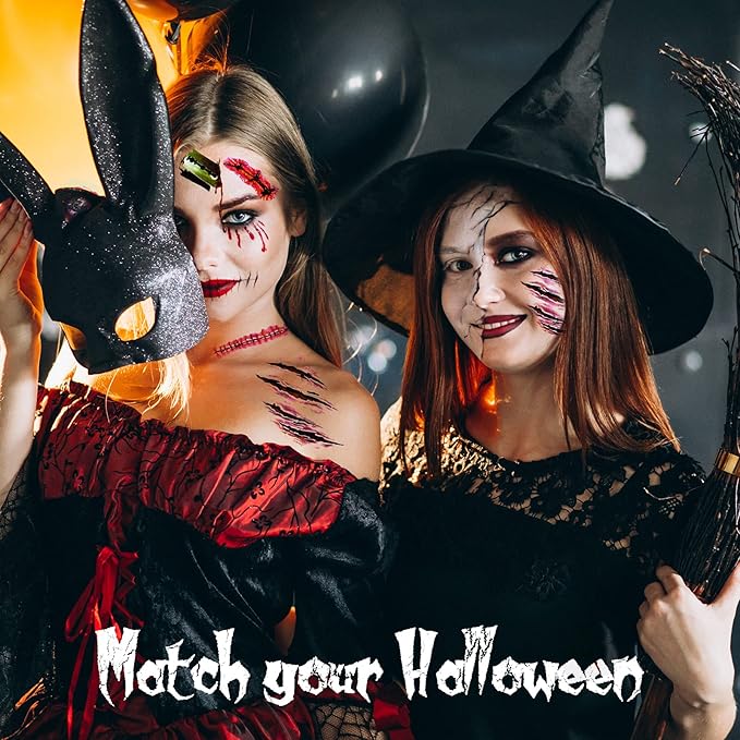 NiHome 40 Sheets Halloween Removable Realistic Fake Temporary Tattoo Set, Zombie Costume Cosplay Variety Party Makeup Face Decals Prank Supplies