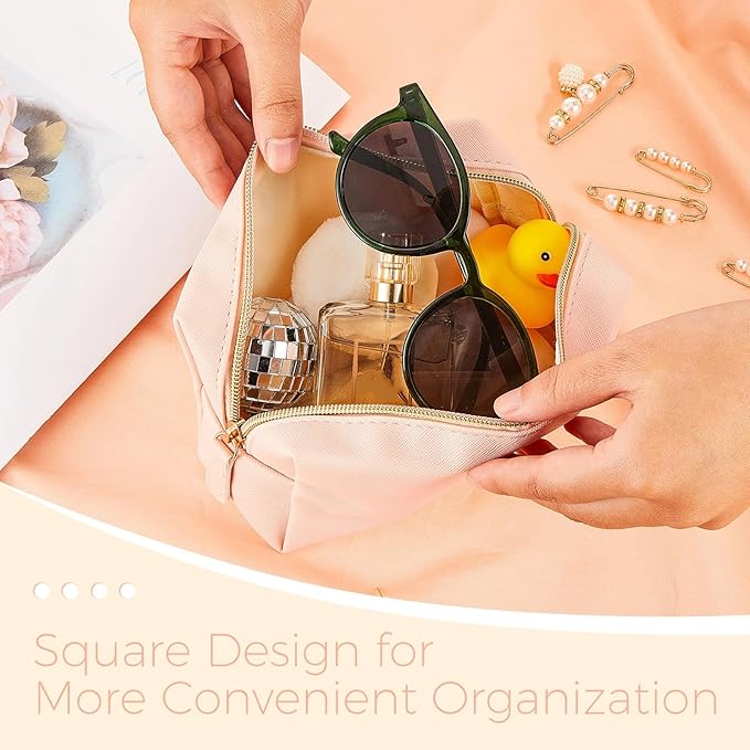 8 Pcs Makeup Bag Pu Leather Cosmetic Pouch Waterproof Small Toiletry Bag Portable Cosmetic Organizer Water Resistant Storage Purse for Lady Women Daily Storage Travel Organizer (Pink,Medium)