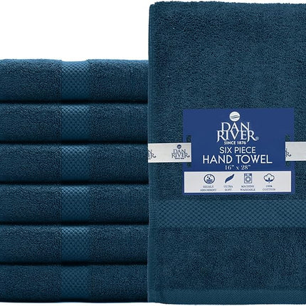 DAN RIVER 6-Pack Premium Hand Towels (16x28 Inches) - 100% Cotton, Ultra Soft, Lightweight, Highly Absorbent Towels for Bathroom, Spa, Gym, Salon, Hotel, and Travel - Opal Blue