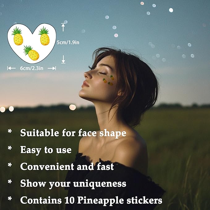 10pcs Pineapple Face Makeup Patches, Waterproof Pineapple Temporary Tattoos for Adults