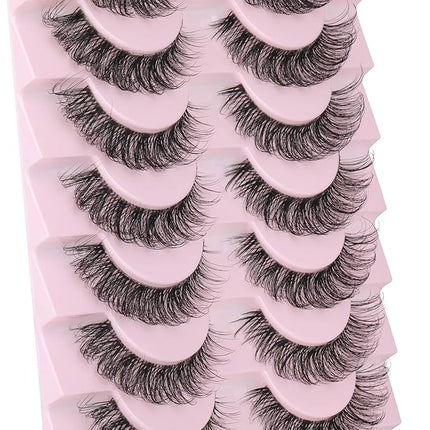 wiwoseo Eyelashes Clear Band Natural Wispy Lashes Natural Look Russian Strip Lashes 3D Effect 16MM Cat Eye Lashes that Look Like Extensions False Lashes 10 Pairs Pack