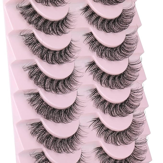 wiwoseo Eyelashes Clear Band Natural Wispy Lashes Natural Look Russian Strip Lashes 3D Effect 16MM Cat Eye Lashes that Look Like Extensions False Lashes 10 Pairs Pack