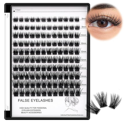Bodermincer 120 Clusters 10mm+12mm/12mm+14mm/14mm+16mm Mixed Wide Cluster False Eyelash Individual Cluster EyeLashes Grafting Fake False Eyelashes Eyelash Extension (Black 8-10-12-14mm Mixed)