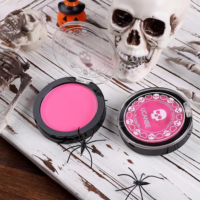 UCANBE Pink Face Body Paint Makeup Foundation, Professional Waterproof Cream Greasepaint, Non-Toxic Face Painting Kit for Halloween Makeup, Sugar Skull SFX Cosplay, Special Effects Costume & Parties