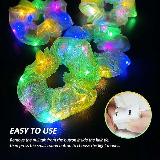 4Pcs Light Up Scrunchies Halloween Hair Tie, St Patricks Day Green LED Scrunchy Hair Elastic for Women & Girls, Glow in the Dark Party Supplies Party Favor Festival Rave Accessories