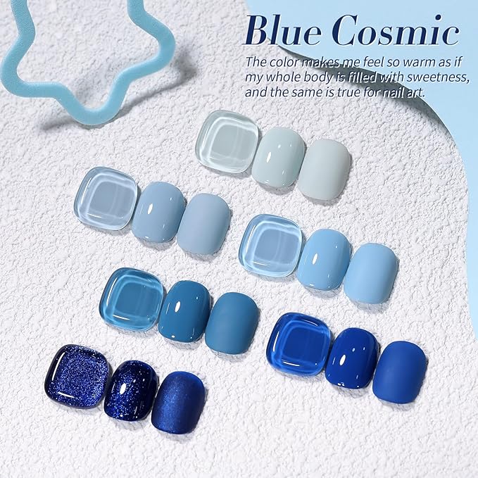 Born Pretty Blue Gel Nail Polish,Light Baby Sky Blue to Dark Navy Royal Shades 6 Colors Glitter Nail Gel Polish Kit Nail Art Manicure DIY Set Home and Salon Holiday Gifts