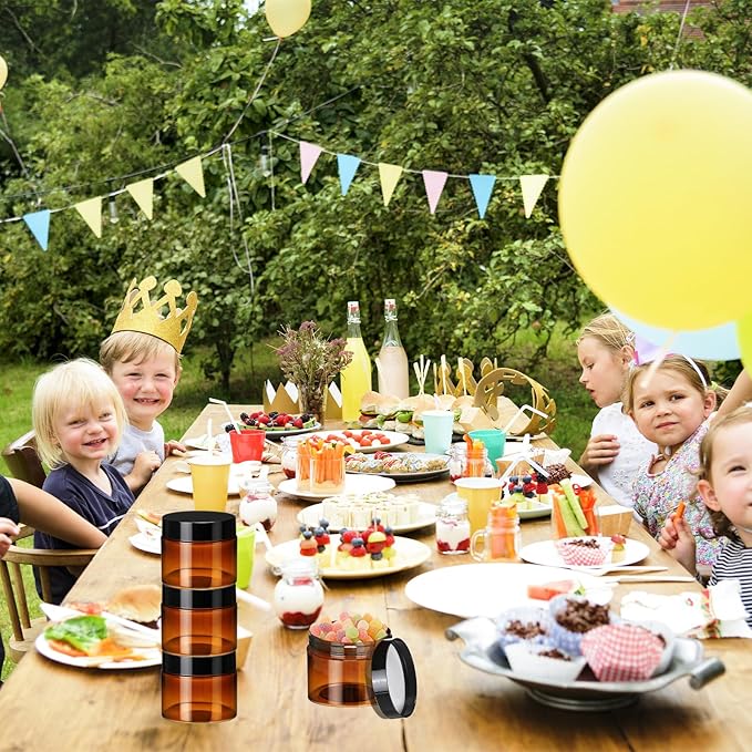 110 Pcs 4 oz Amber Plastic Cosmetic Jars with Lids, Round Airtight Refillable Containers Leak Proof Empty Cosmetic Jars for Lotion, Cream, Powder, Ointment, Beauty Products Travel Storage