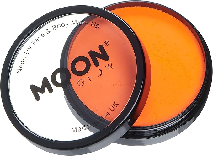 Pro Intense Neon UV Face & Body Paint Cake Pots by Moon Glow - Intense Orange - Professional Water Based Face Paint Makeup for Adults, Kids - 1.26oz