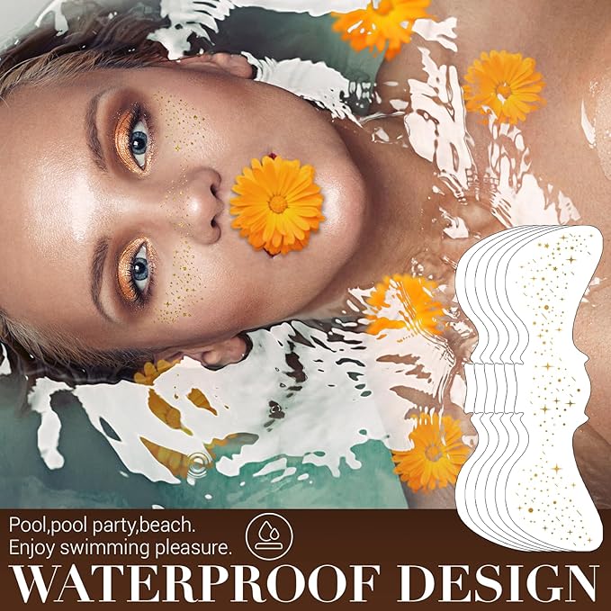 Golden Glitter Freckles Face Tattoo - Waterproof Sparkle Makeup Patches, 6 Count: Essential for Music Parties & Festivals