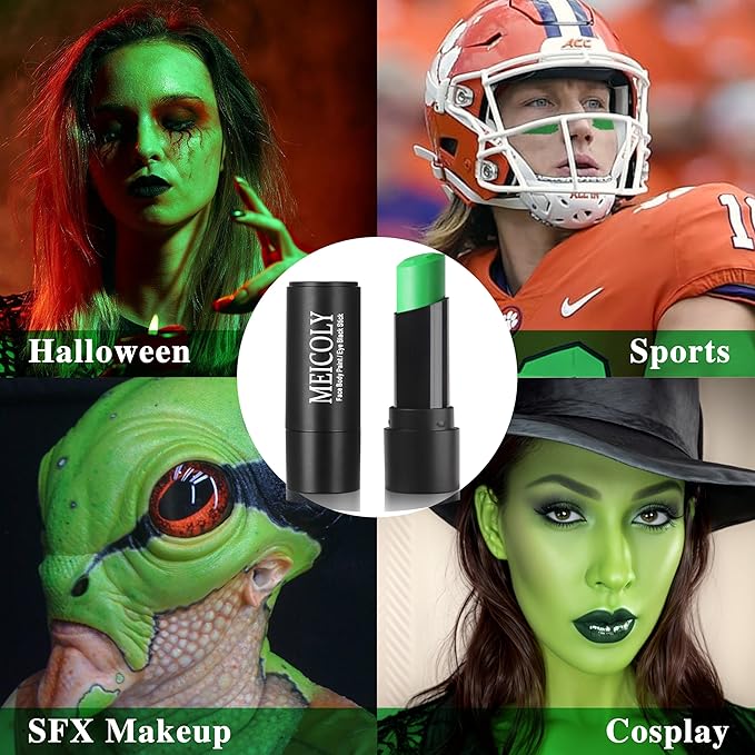MEICOLY Lime Green Eye Black Stick,Waterproof Eye Black Baseball Softball Football Lacrosse,Hunting Camo Paint,Green Face Body Paint Stick for Halloween SFX Witch Hulk Cosplay Makeup