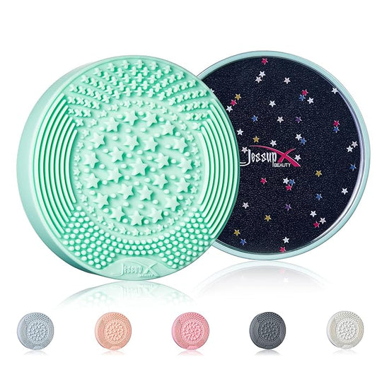 Jessup Makeup Brush Cleaning Mat with Color Removal Sponge, 2 in 1 Silicone Makeup Brush Cleaner (Yucca Green), A007