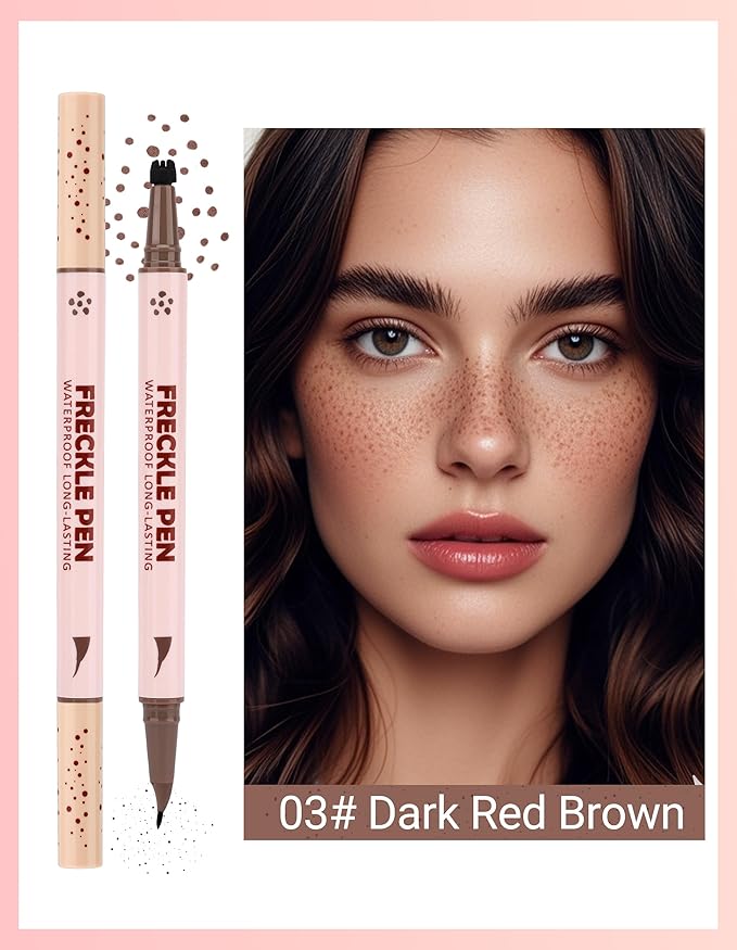 Erinde 2-In-1 Dual-Ended Freckle Pen & Freckle Stamp, Waterproof Freckles Makeup Kit with Precise Curved Tip for Natural, Lifelike Faux Freckles, Long-Lasting Quick Dry Smudge-Proof Fake Freck Pen, 03