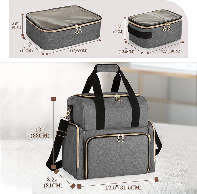 LUXJA Large Travel Makeup Bag with 3 Removable Cases, Cosmetic Bag with Detachable Dividers (Patent Pending), Gray