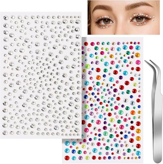 Teenitor Face Gems Self Adhesive Face Rhinestone Face Jewels, 650pcs Makeup Rhinestones, Stick On Rhinestones for Makeup, Gems for Face, Hair, Body, Eye