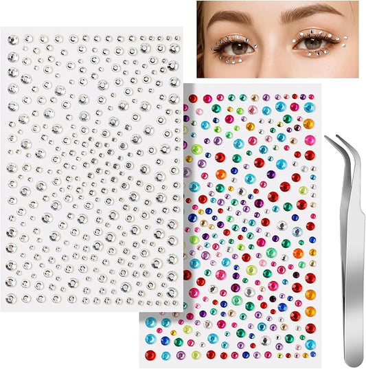 Teenitor Face Gems Self Adhesive Face Rhinestone Face Jewels, 650pcs Makeup Rhinestones, Stick On Rhinestones for Makeup, Gems for Face, Hair, Body, Eye