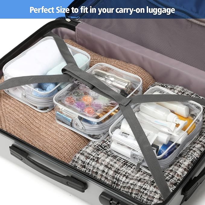 PACKISM Clear Makeup Bag - 3 Pack Clear Travel Bags for Toiletries for Women, Cosmetic Bags Carry on Toiletry Travel Essentials, White Large