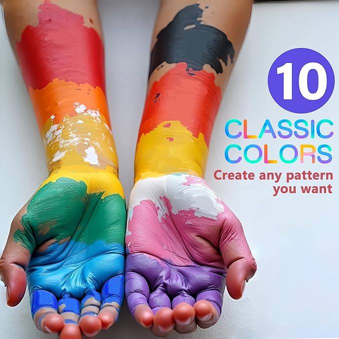 10 Colors Face Body Paint Set, Water Based Body Paint for Adults & Kids, Washable Face Paint Kit with Brushes & Sponges, Non-Toxic Face Painting for Halloween Party Cosplay Stage Makeup