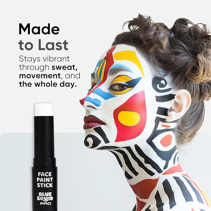 Blue Squid PRO White Face Paint Stick - Waterproof Body Paint for Adults & Kids Eye Black Baseball, Softball - Vegan Hypoallergenic Twist-Up Non-Toxic Makeup Stick for Cosplay, Sports & SFX
