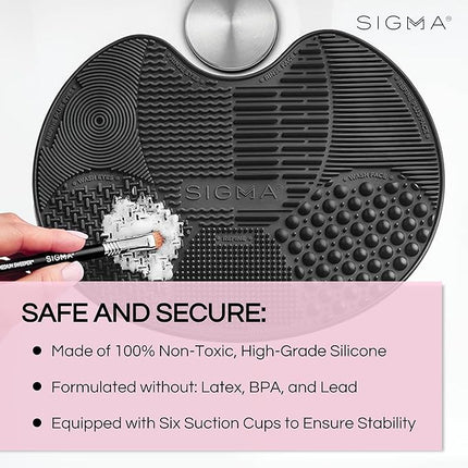 Sigma Beauty Makeup Brush Cleaner Mat – Sigma Spa Express Silicone Makeup Brush Cleaning Mat with Suction Cups for Cleaning Makeup Brushes, Compact Design Fit for Any Travel Makeup Kit (Black)
