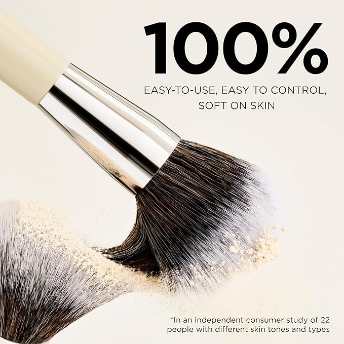 HALEYS Powder Brush VEGAN+CRUELTY-FREE, Soft, Streak-free, Perfect Blending, Buff, Blurs, Smooths, Control, Precision, Complexion tools, For powder, setting powder, blush, Sustainable Wood Handle