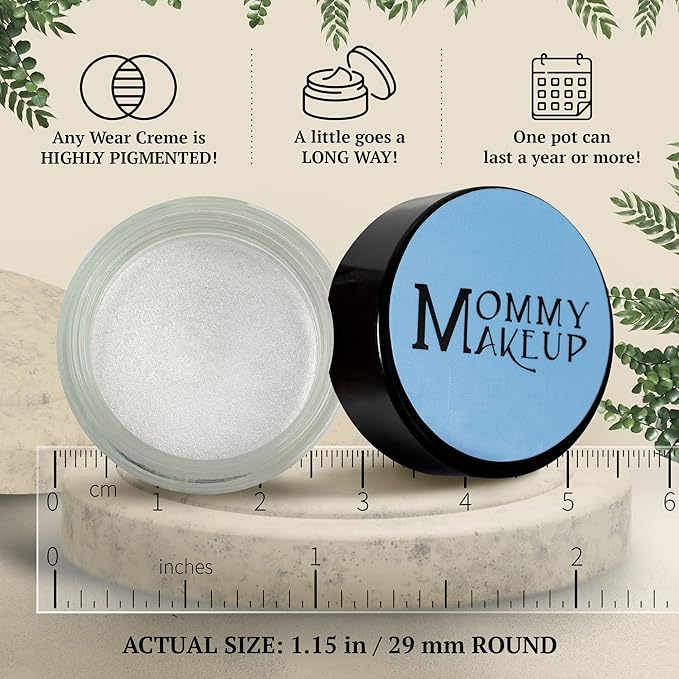 Mommy Makeup Any Wear Creme Eyeshadow - Waterproof, Crease-Proof, Long Lasting, High Pigment, Oil-free - Cream to Powder for Eyes, Cheeks & Lips (Snowflake)