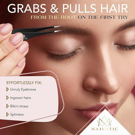 Majestic Bombay Fine Point Tweezers for Women and Men – Splinter Ticks, Facial, Brow and Ingrown Hair Removal–Sharp, Needle Nose, Surgical Tweezers Precision Pluckers best tweezers for chin hair