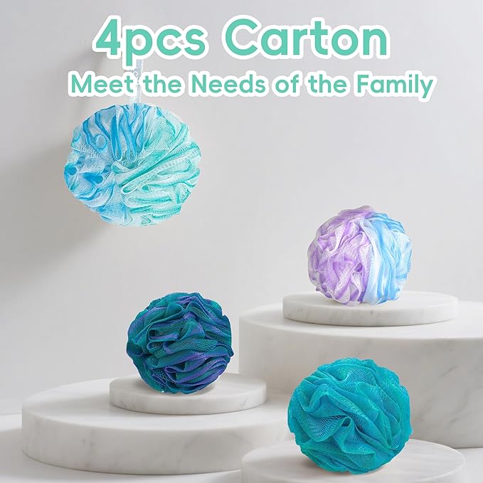 Shower Loofah 4PCS Soft Bath Body Sponge 60g Loofa Set Thick Wash Puffs for Women and Men