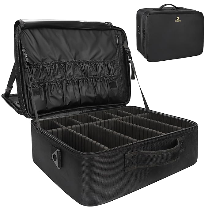 MONSITNA Extra Large Makeup Case 17 Inch Super Large Capacity Travel Makeup Train Case Professional Makeup Artist Case Nail Polish Organizer Storage Box with Two Adjustable Shoulder Strap (Black)