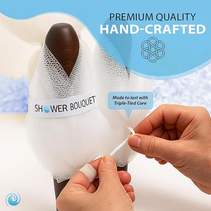 SHOWER BOUQUET Pink-Loofah Bath-Sponge XL 4-Pack // Extra Large 75g Soft Mesh Net Pink Loofa Loufa Luffa Lufa Puff Set/Exfoliating Body Scrubber for Women and Men - Exfoliate & Soothe Face & Body