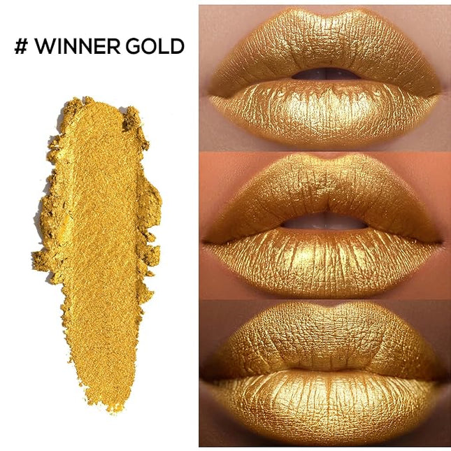 Moisture Gold Lipstick for Women Hydrate Tinted Lip Balm for Dry Cracked Lips Glossy Lip Color Juicy Finish, MA072 Winner Gold