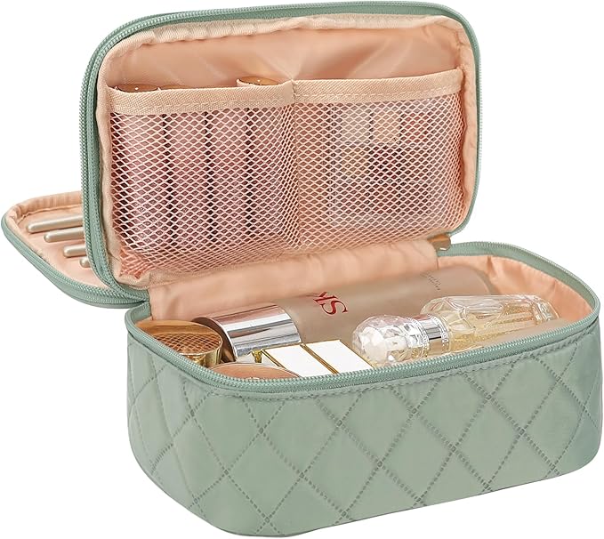 Relavel Small Makeup Bag, Travel Cosmetic Bag Make Up Pouch, Small Makeup Organizer Bag for Women, Waterproof Handbag Toiletry Bag Essentials for Daily Use (Green)