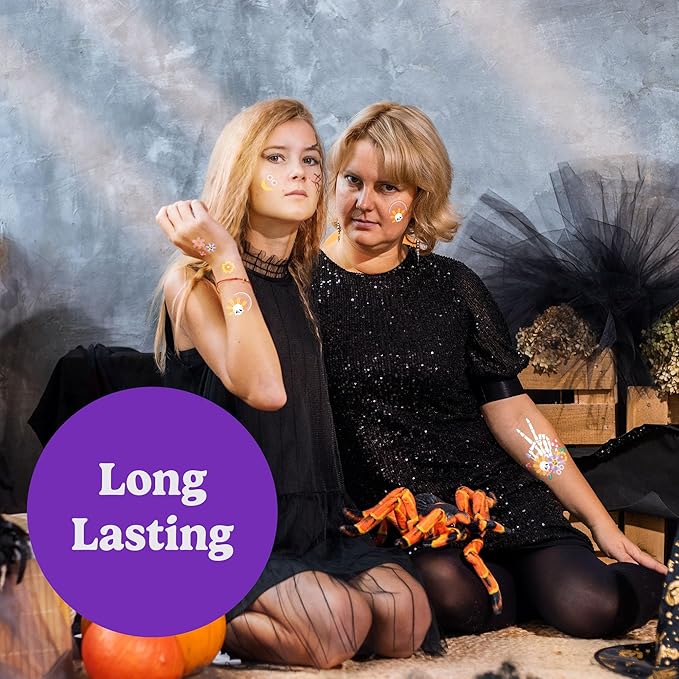HOUSE OF PARTY Halloween Temporary Tattoos for Kids - Pack of 44 - Hippie Temporary Tattoos - Non-Toxic Waterproof Stickers for Adults and Women - Ideal for Halloween Party Favors and Decorations!