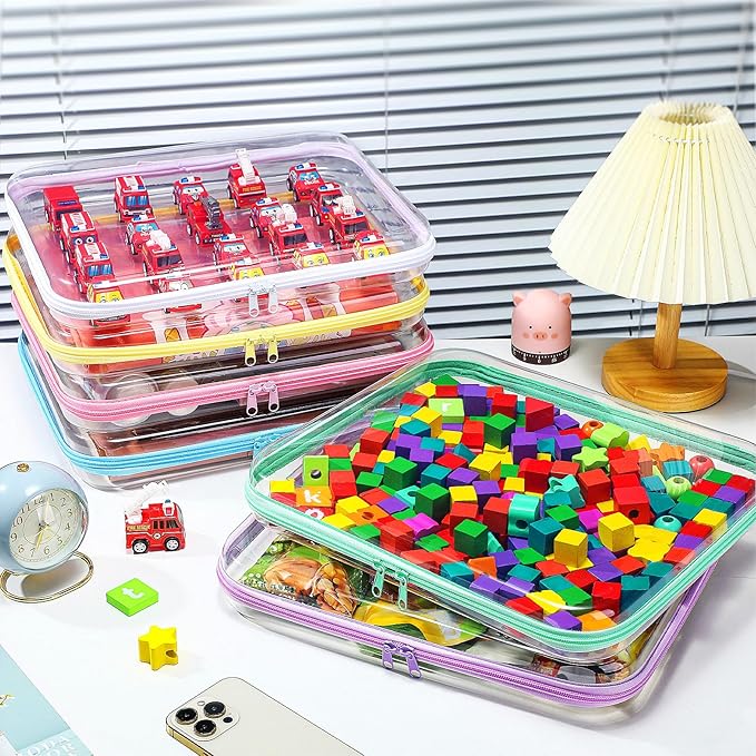 Sanwuta 6 Pcs Clear Hard Zipper Case Pencil Pouches Hard Plastic Zipper Pouches Makeup Bag Transparent Cases for Snacks Plastic Storage Organizer Box for Travel(Assorted Color,13.78 x 11.81 x 2 Inch)