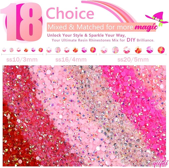 6 Bags Colorful Rose & Pink Series Resin Rhinestones for Bedazzling Crafting 3mm 4mm 5mm Mix Flatback Stones Gems Diamonds for Nails Face Eyes Makeup DIY Crafts Tumblers Bottles Clothes Shoes
