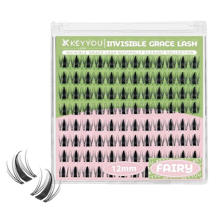 KEYYOU Fairy Lash Clusters 96Pcs D Curl 12MM Manga Lash Extension Eyelash Extension Wispy Natural Invisible Band Lash with Waterproof DIY Lash Extension at Home(Fairy-D-12MM)