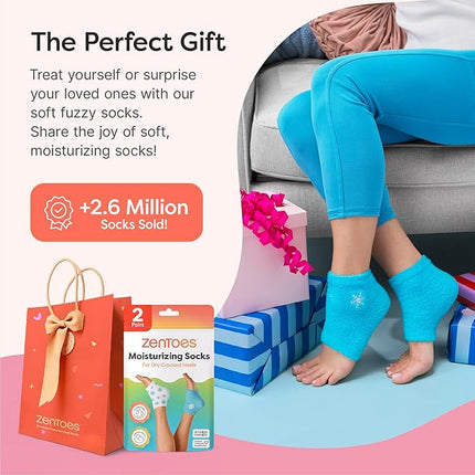 ZenToes Moisturizing Socks for Cracked Heel Treatment, Vitamin E, Olive Oil and Jojoba Oil Infused Heel Socks, Galentines Day Gifts, Self Care Gifts for Women (White & Blue Snowflake, Regular)