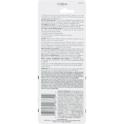 L’Oreal Paris Makeup Voluminous Million Lashes Mascara, Volumizing Collagen Infused Eye Makeup, Amplifying Mascara Brush, Washable, Black, 0.32 Fl Oz., 1 Count