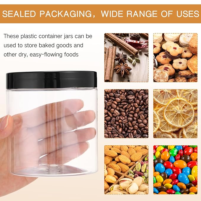 Patelai 4 Pieces Round Wide-mouth Leak Proof Plastic Container Jars with Lids for Travel Storage Makeup Beauty Products Face Creams Oils Salves Ointments DIY Making(16 Ounce,Black)