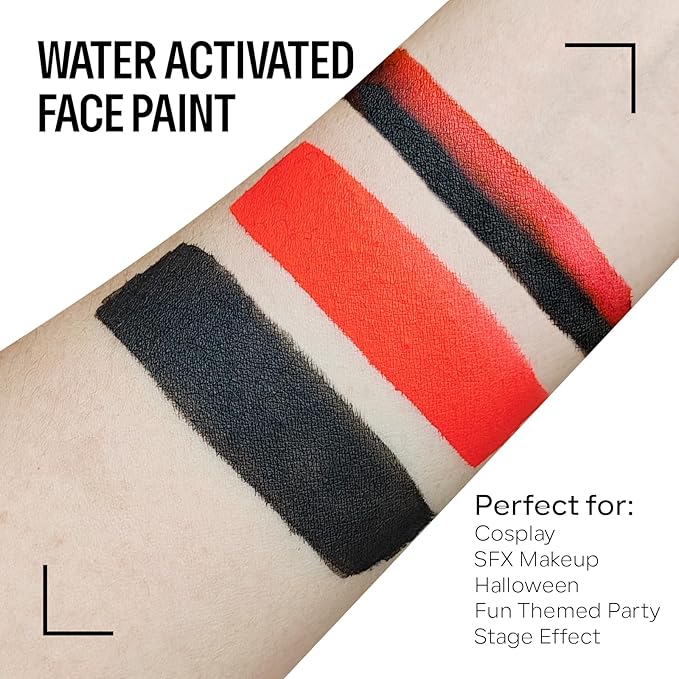 Black Red Face Body Paint Makeup Foundation 30 g, Water Activated Cream to Powder Face Body Paint Makeup for Halloween Costume Cosplay Theater Stage Dress-Up Makeup, Matte Finish, Non Toxic