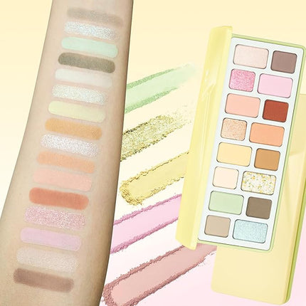 16-Color Eyeshadow Palette Lime Cream Edition - Crease-Proof & Blendable,Pastel Spring Tones with Multi-Texture Shimmers for Daily Wear, Dating (#14Flipped)
