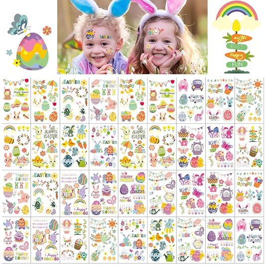 252+ PCS Easter Temporary Tattoos for Kids Men Women, 36 Sheets Easter Egg and Bunny Fake Tattoos Stickers, Easter Face Body Fake Tattoos for Adults, Easter Basket Stuffers Party Favors Decoration