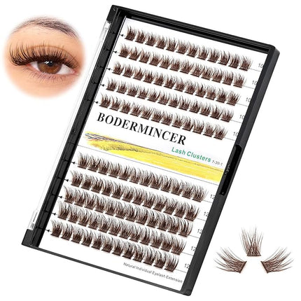 Bodermincer 120 Clusters 10mm+12mm/12mm+14mm/14mm+16mm Mixed Wide Cluster False Eyelash Individual Cluster EyeLashes Grafting Fake False Eyelashes Eyelash Extension (Brown 10mm+12mm Mixed)