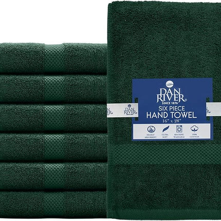 DAN RIVER 6-Pack Premium Hand Towels (16x28 Inches) - 100% Cotton, Ultra Soft, Lightweight, Highly Absorbent Towels for Bathroom, Spa, Gym, Salon, Hotel, and Travel - Hunter Green