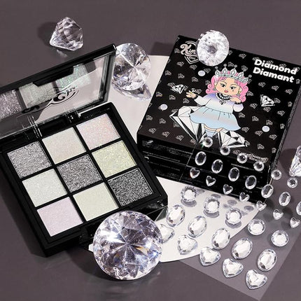 Kimchi Chic Beauty Jewel Collection Eyeshadow Palette - Pigmented Blendable Matte & Glitter Shades, Long Lasting, Cruelty Free, Includes Jewel Stickers, Diamond