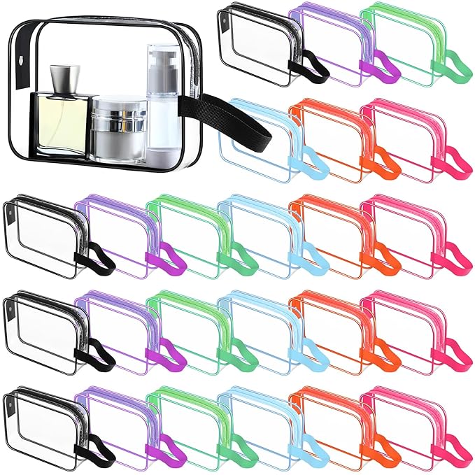 Silkfly Clear Toiletry Bag PVC Travel Cosmetic Bag with Handle Strap Makeup Pouch with Zipper Summer Vacation Salon Graduation Gift End of the Year Gifts(Vivid Color,24 Pack)