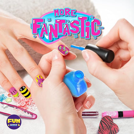 Nail Polish Pens Kit for Girls Ages 7-12, FunKidz Nail Pen Combo Kit Teen Gift Peelable Nail Art Studio Set with Cool Girly Decoration Stuff Pearl Beads, Glitter, Nail Stickers, Nail File, Gems