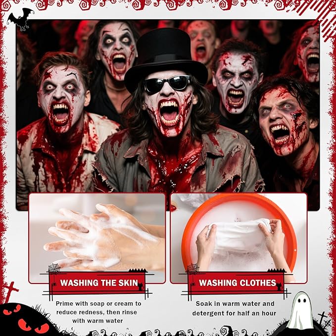 CAHIUYOA 3PCS Halloween Special Effects Makeup Kit - Washable Fake Blood Spray,Fake Blood Cream,Stipple Sponge, Face Body SFX Cosplay Kit for Vampire Zombie Clown Makeup