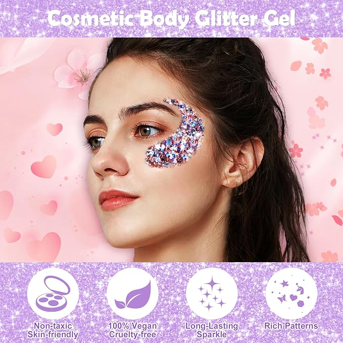 Yosca Body Glitter Gel, 30ML Red White Blue Chunky Face Glitter, Patriotic Glitter Hair Glitter for Memorial Day 4 of July Independence Day Veterans Day Flag Makeup Party Rave Accessories