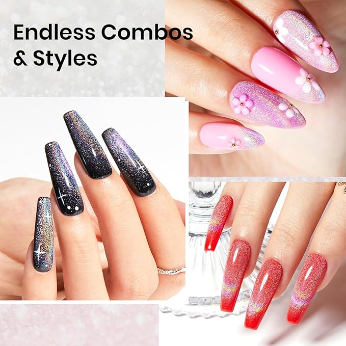 Beetles Rainbow Holographic Cat Eye Gel Nail Polish, 15ml, Magnet Stick, Soak Off, Uv Nail Shimmer, Velvet, French Nail Art Design, Gift for Women