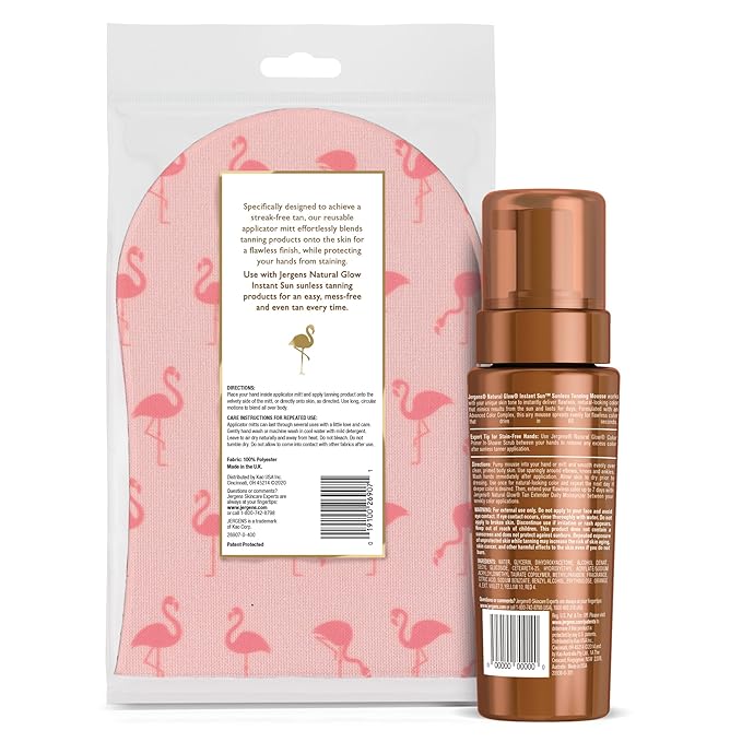 Jergens Natural Glow Instant Sun Bundle: Deep Bronze Sunless Tanning Mousse, 6oz Bottle and Applicator Mitt